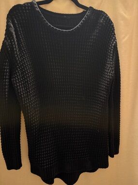 Black Waffle Knit Crewneck Sweater